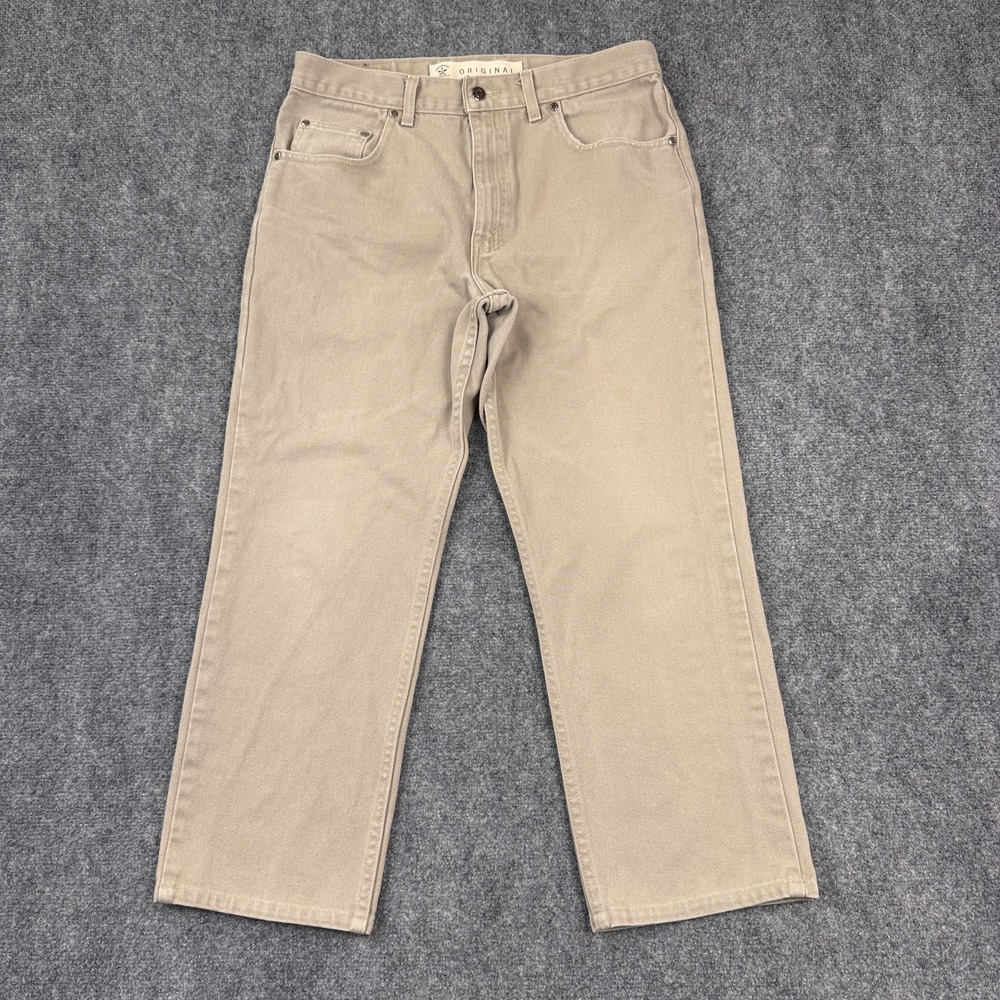 Vintage Arizona Mens Jeans 34x26 Original Straight Leg Beige Denim Hemmed